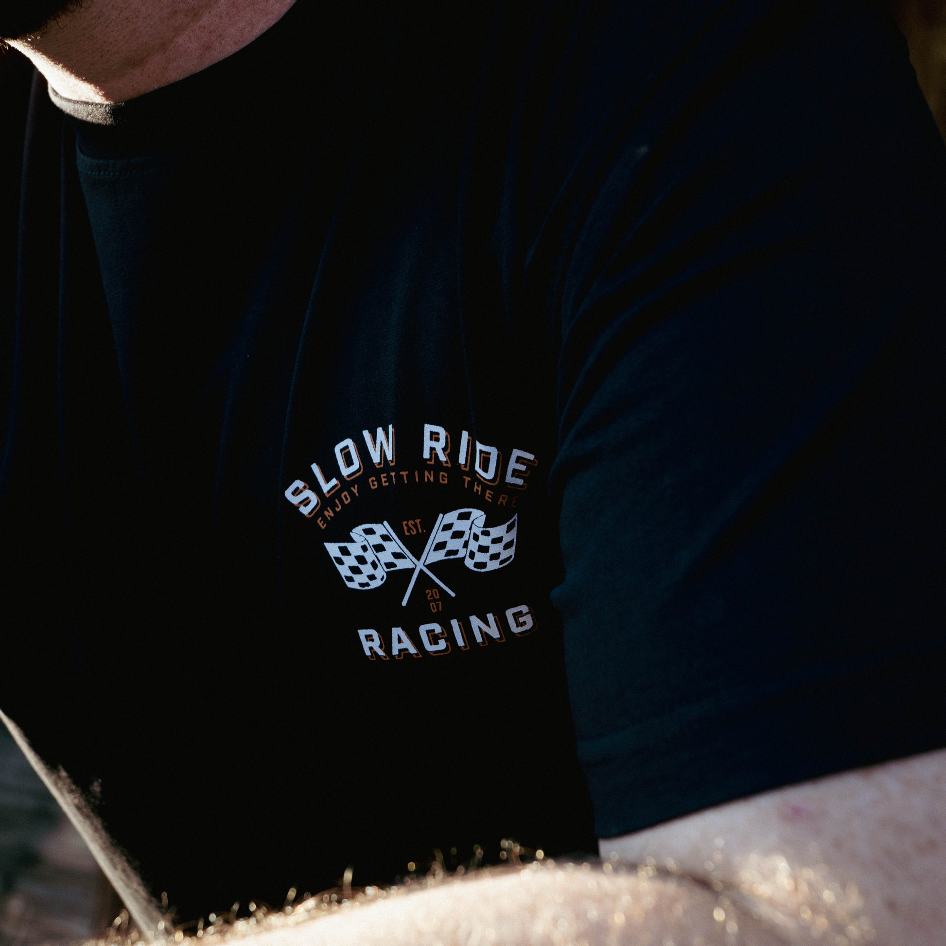 Race Flag Heavyweight Tee (Black) - Slow Ride