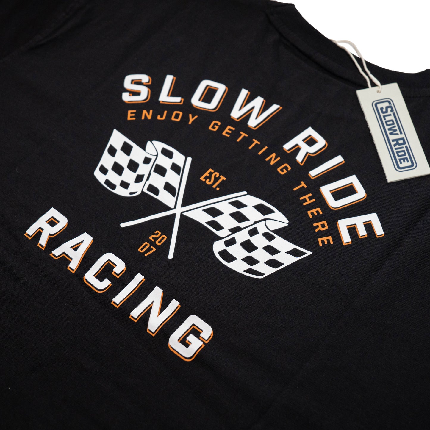 Race Flag Heavyweight Tee (Black) - Slow Ride