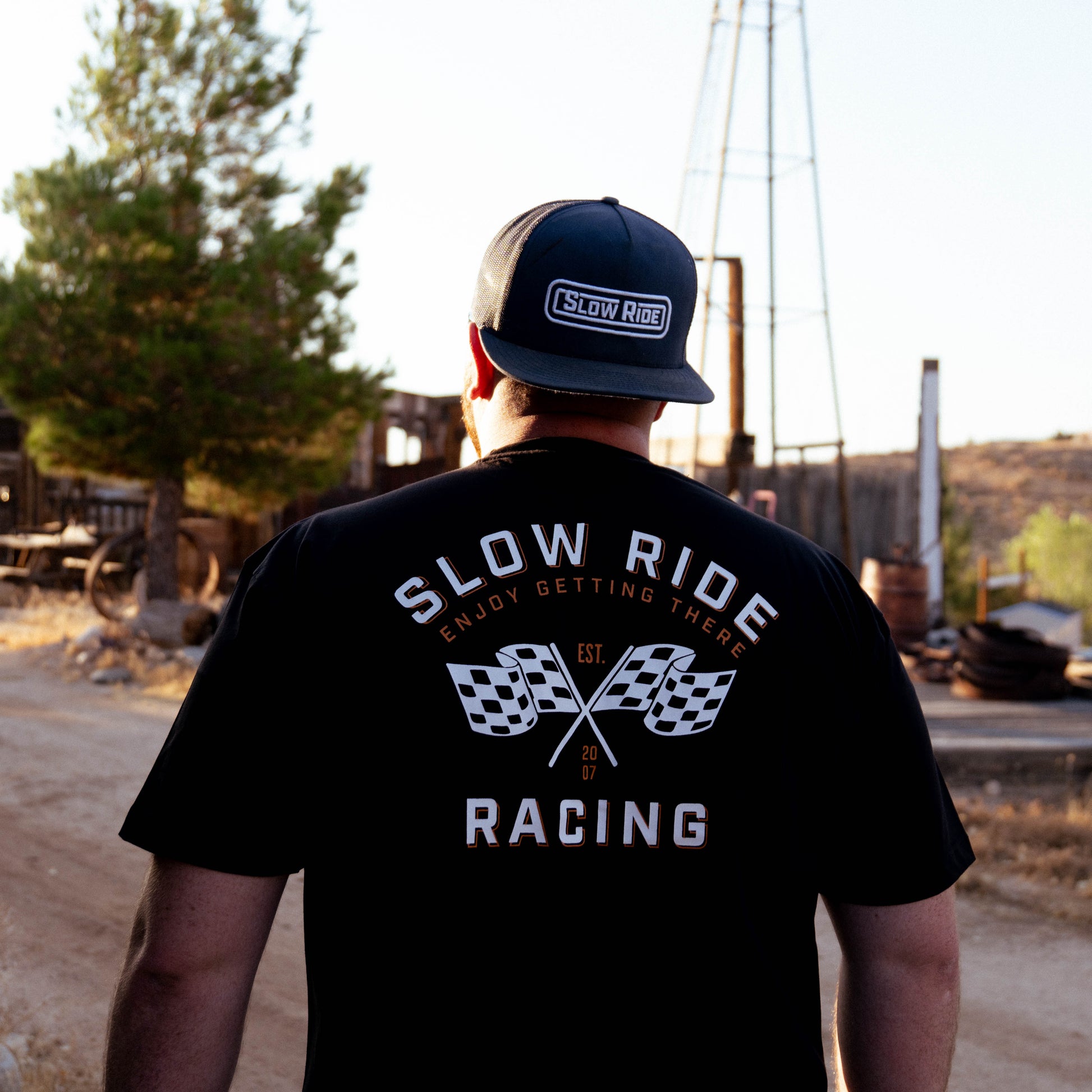 Race Flag Heavyweight Tee (Black) - Slow Ride