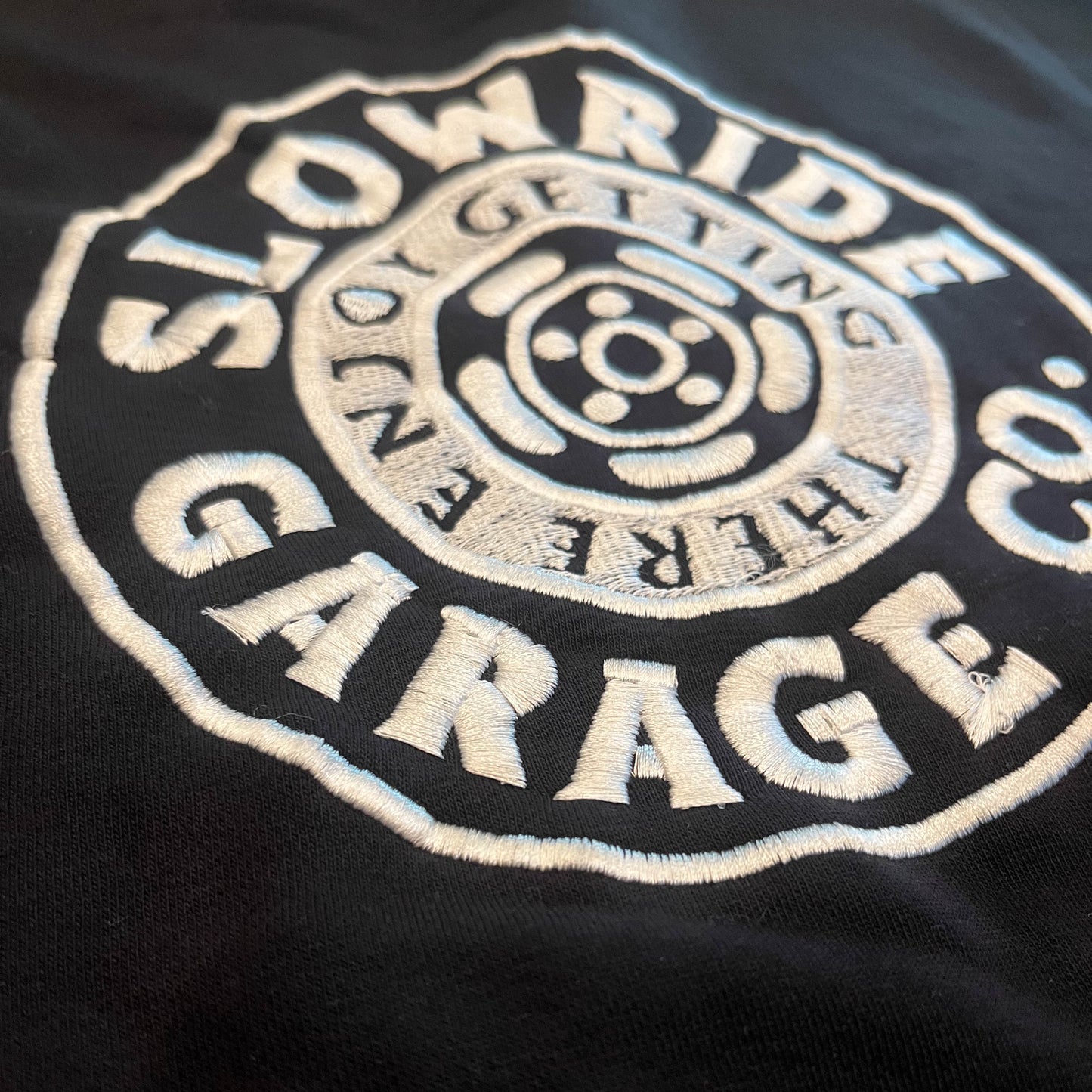 Space Wheel Embroidered Hoodie (Black) - Slow Ride