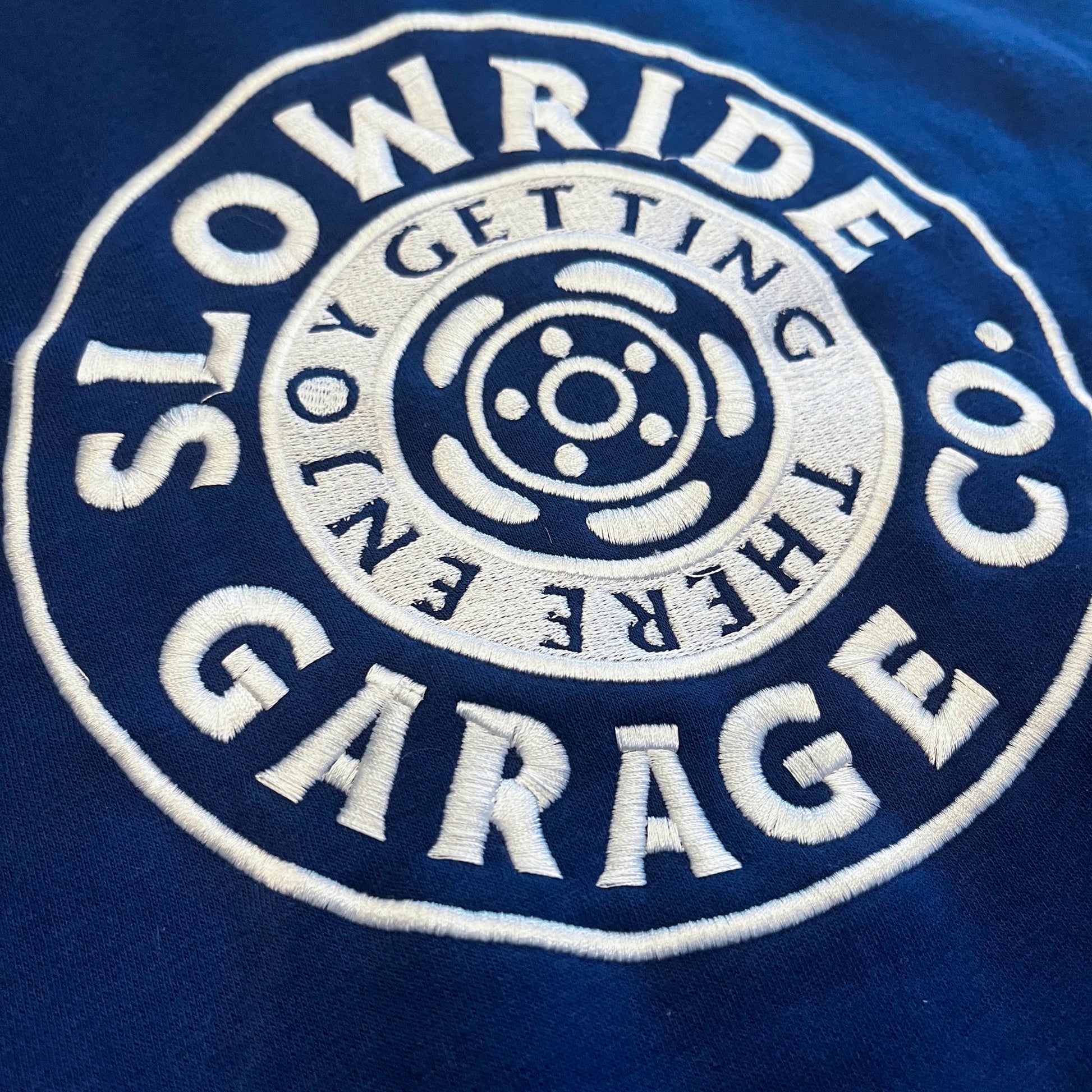 Space Wheel Embroidered Hoodie (Navy) - Slow Ride