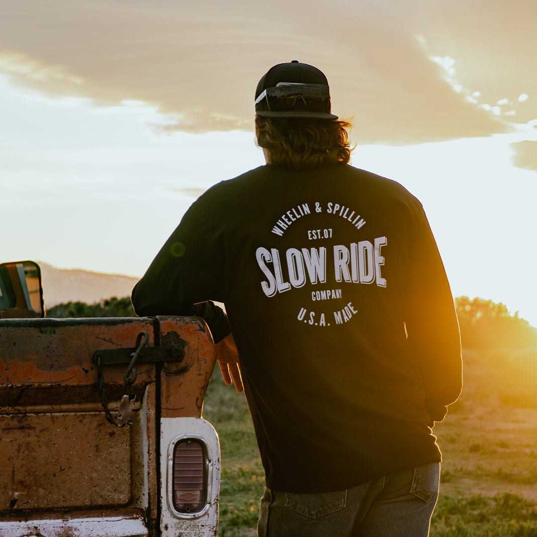 Wheelin N Spillin Long Sleeve Tee (Black) - Slow Ride